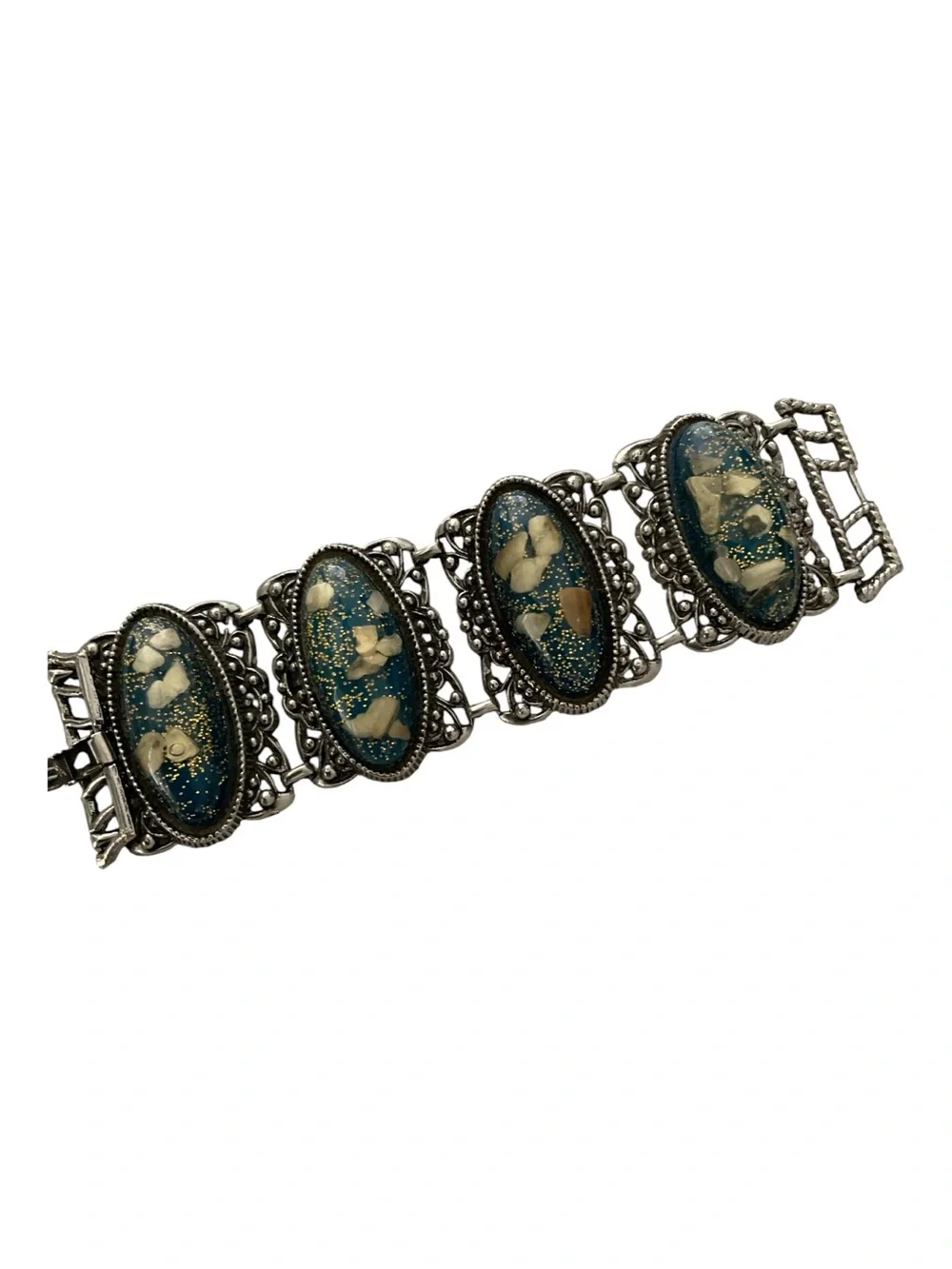 SELRO SELINI Chunky Panel Bracelet Oval Confetti Lucite Cabochons Vintage